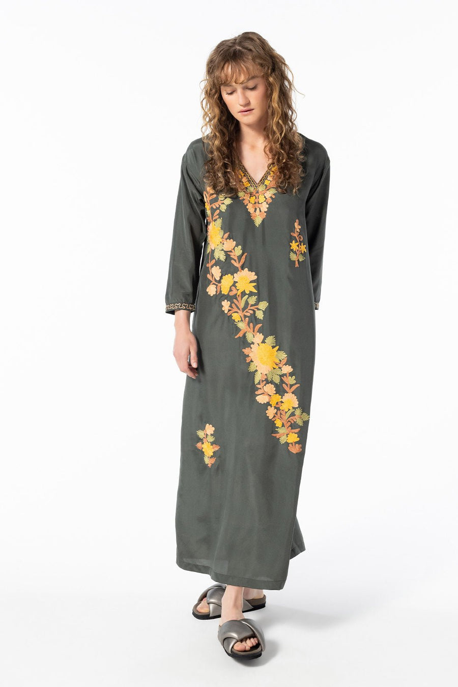 NICO EMBROIDERED CAFTAN, OLIVE - Burning Torch Online Boutique