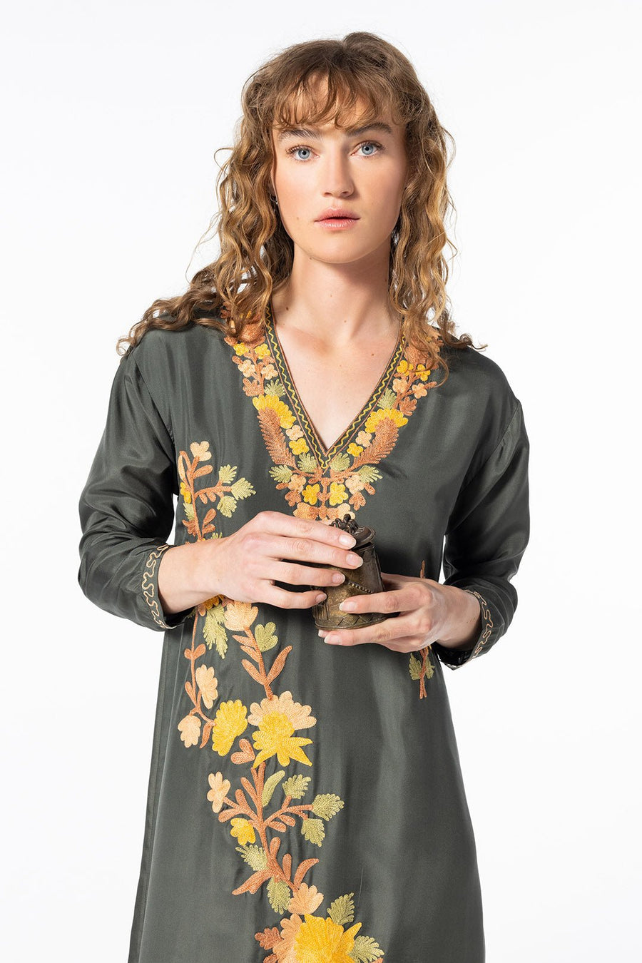 NICO EMBROIDERED CAFTAN, OLIVE - Burning Torch Online Boutique