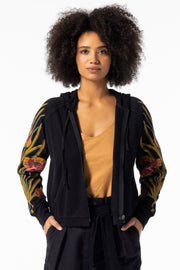 ORCHID FOREST EMBROIDERED HOODIE JACKET, BLACK - Burning Torch Online Boutique