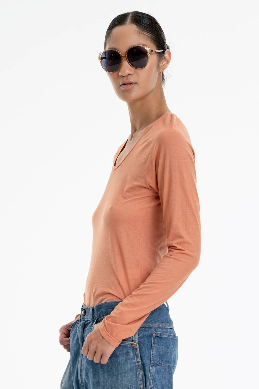 P.C.H. LONG SLEEVE SCOOP NECK TEE, MELON - Burning Torch Online Boutique
