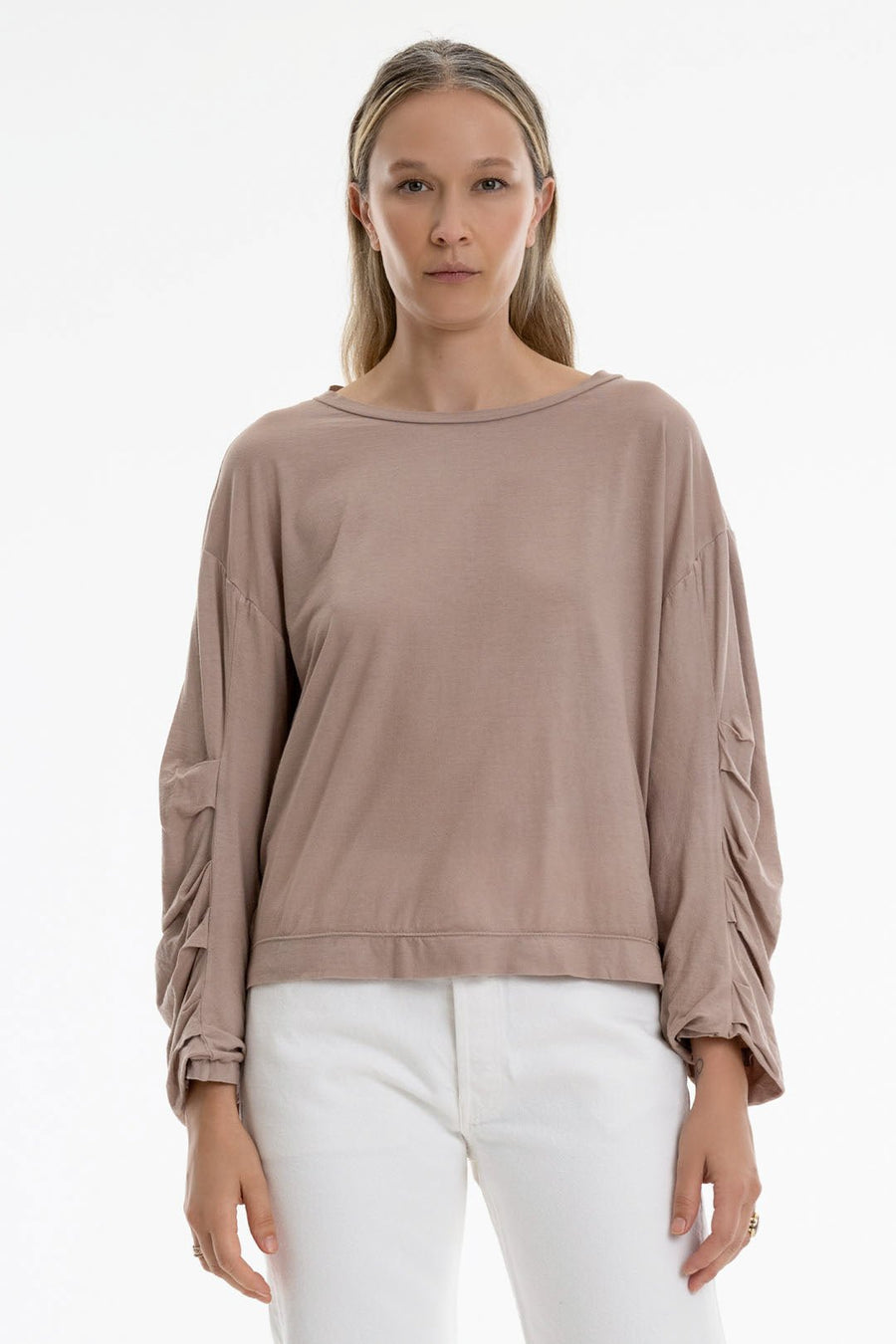 P.C.H. ROUCHED SLEEVE SHIRT, DUNE - Burning Torch Online Boutique