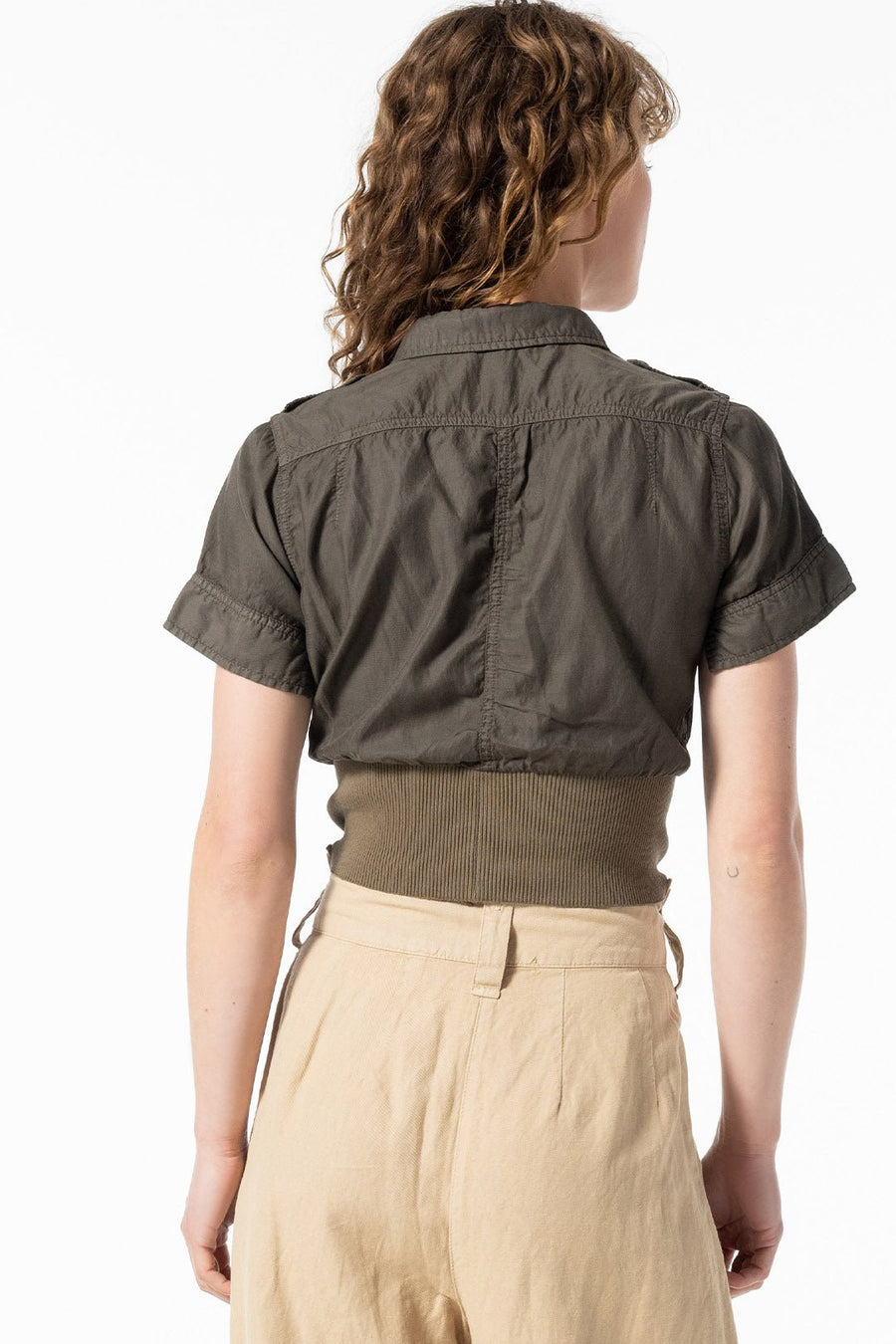 SERENGETI SHORT SLEEVE BUTTON DOWN TOP, ARMY - Burning Torch Online Boutique