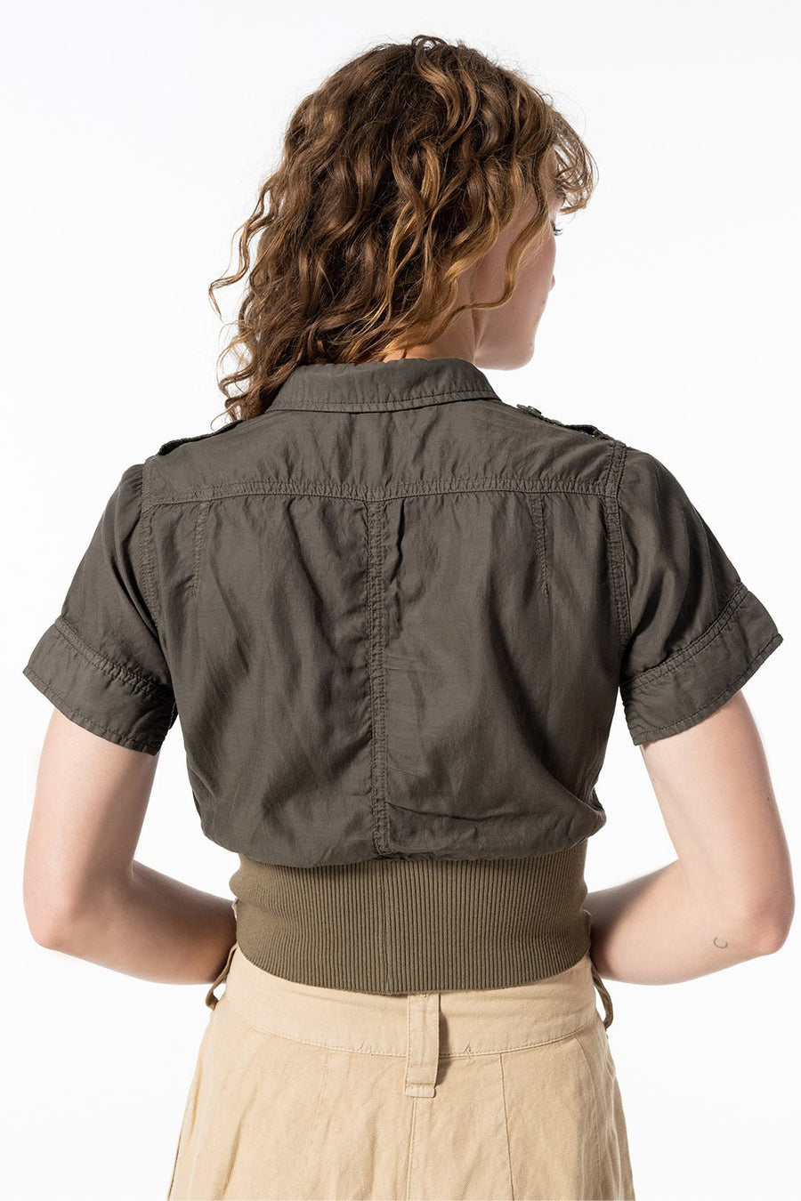 SERENGETI SHORT SLEEVE BUTTON DOWN TOP, ARMY - Burning Torch Online Boutique