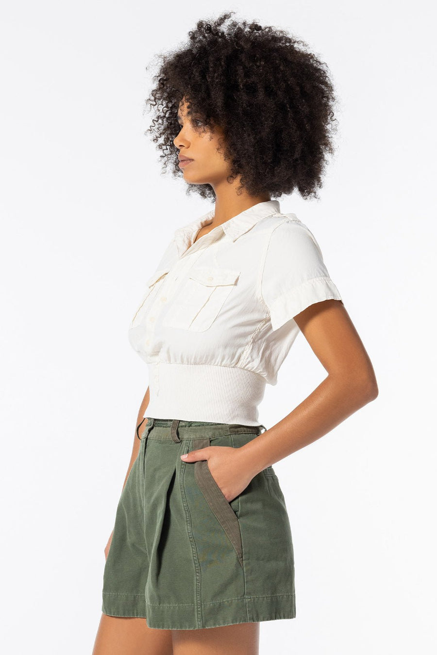 SERENGETI SHORT SLEEVE BUTTON DOWN TOP, NATURAL - Burning Torch Online Boutique