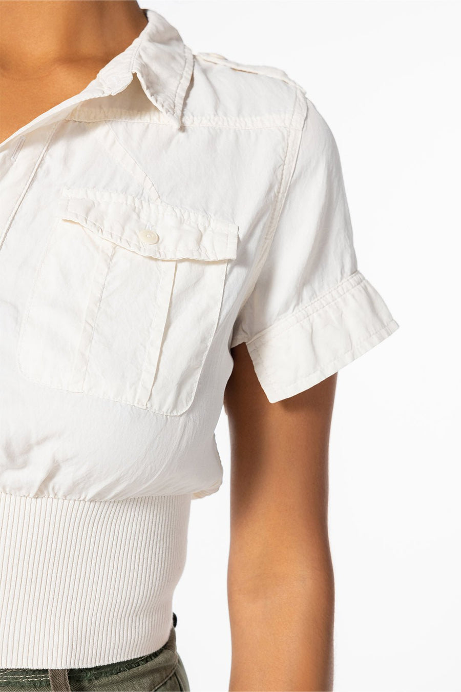 SERENGETI SHORT SLEEVE BUTTON DOWN TOP, NATURAL - Burning Torch Online Boutique