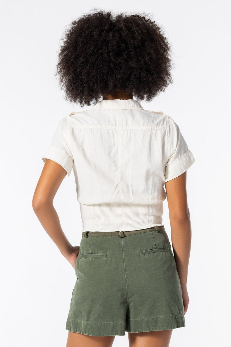 SERENGETI SHORT SLEEVE BUTTON DOWN TOP, NATURAL - Burning Torch Online Boutique