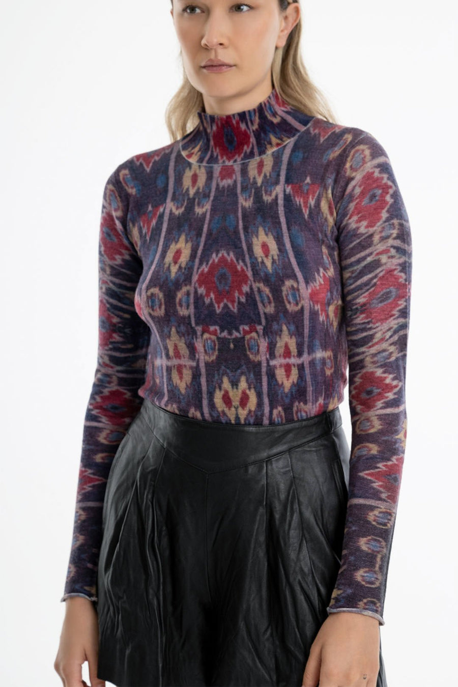 TATE PRINTED CASHMERE TURTLENECK, IKAT - Burning Torch Online Boutique