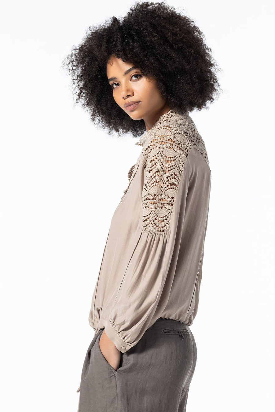 THE EMPRESS LONG SLEEVE BLOUSE, TAUPE - Burning Torch Online Boutique