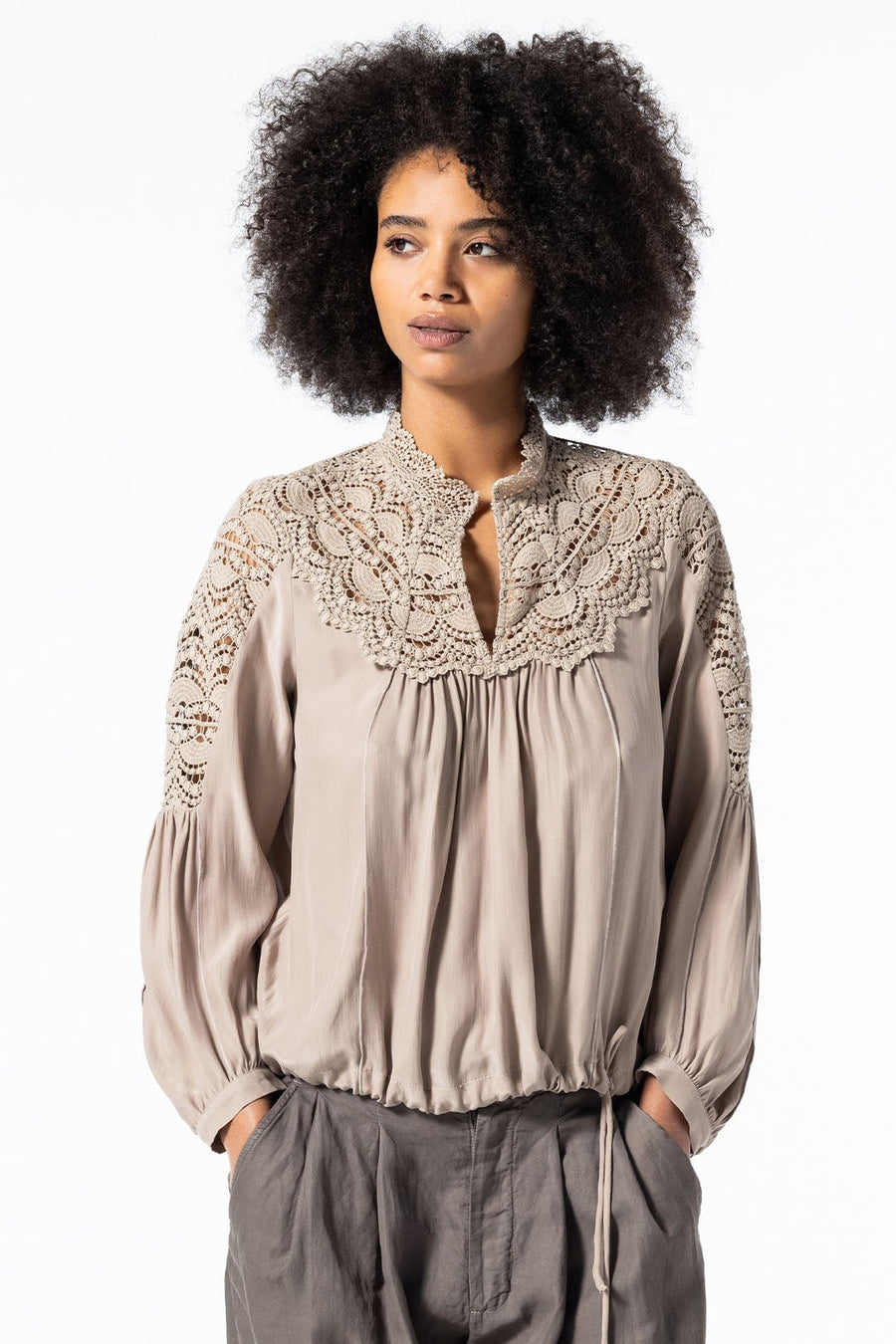 THE EMPRESS LONG SLEEVE BLOUSE, TAUPE - Burning Torch Online Boutique