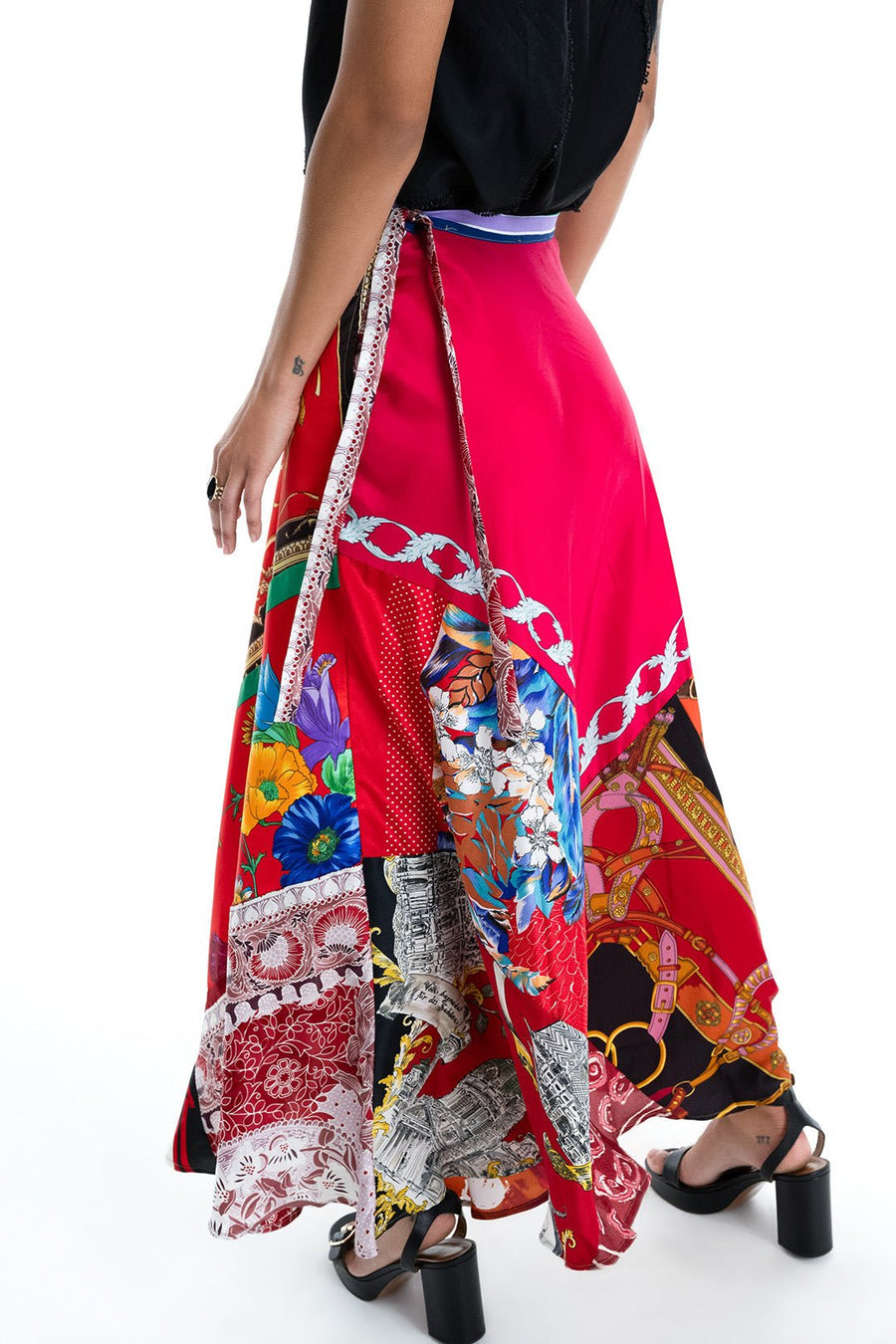 THE LILY UPCYCLED SCARVES WRAP SKIRT, MULTI - Burning Torch Online Boutique