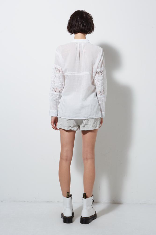 TOLUCA LONG SLEEVE EYELET SHIRT, WHITE - SAMPLE 71890 - Burning Torch Online Boutique