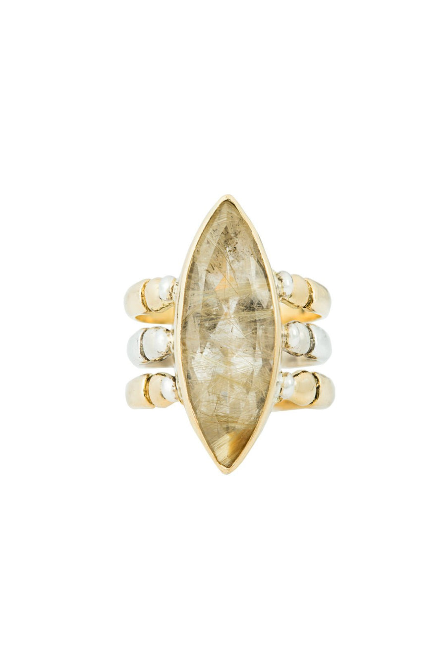 TRIAD RING 18KT GOLD RUTILATED QUARTZ - Burning Torch Online Boutique