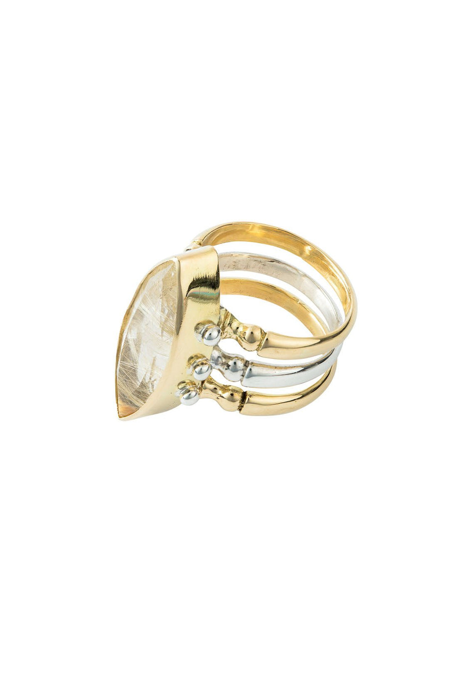 TRIAD RING 18KT GOLD RUTILATED QUARTZ - Burning Torch Online Boutique