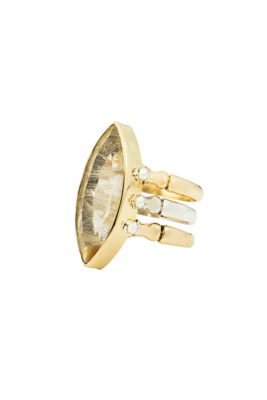 TRIAD RING 18KT GOLD RUTILATED QUARTZ - Burning Torch Online Boutique