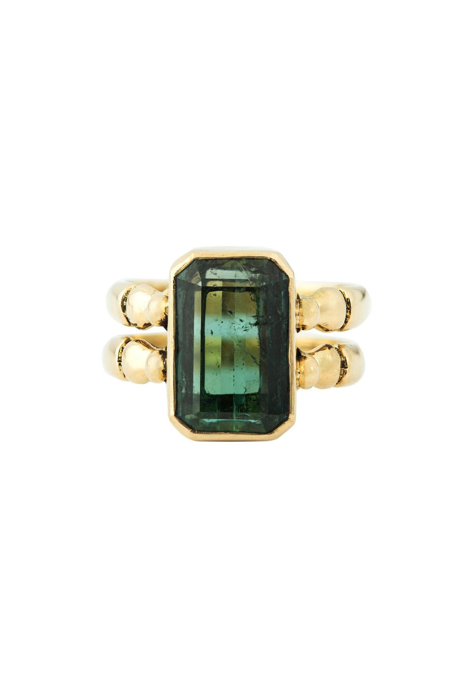 TRIAD RING 18KT GOLD TOURMALINE EMERALD - Burning Torch Online Boutique