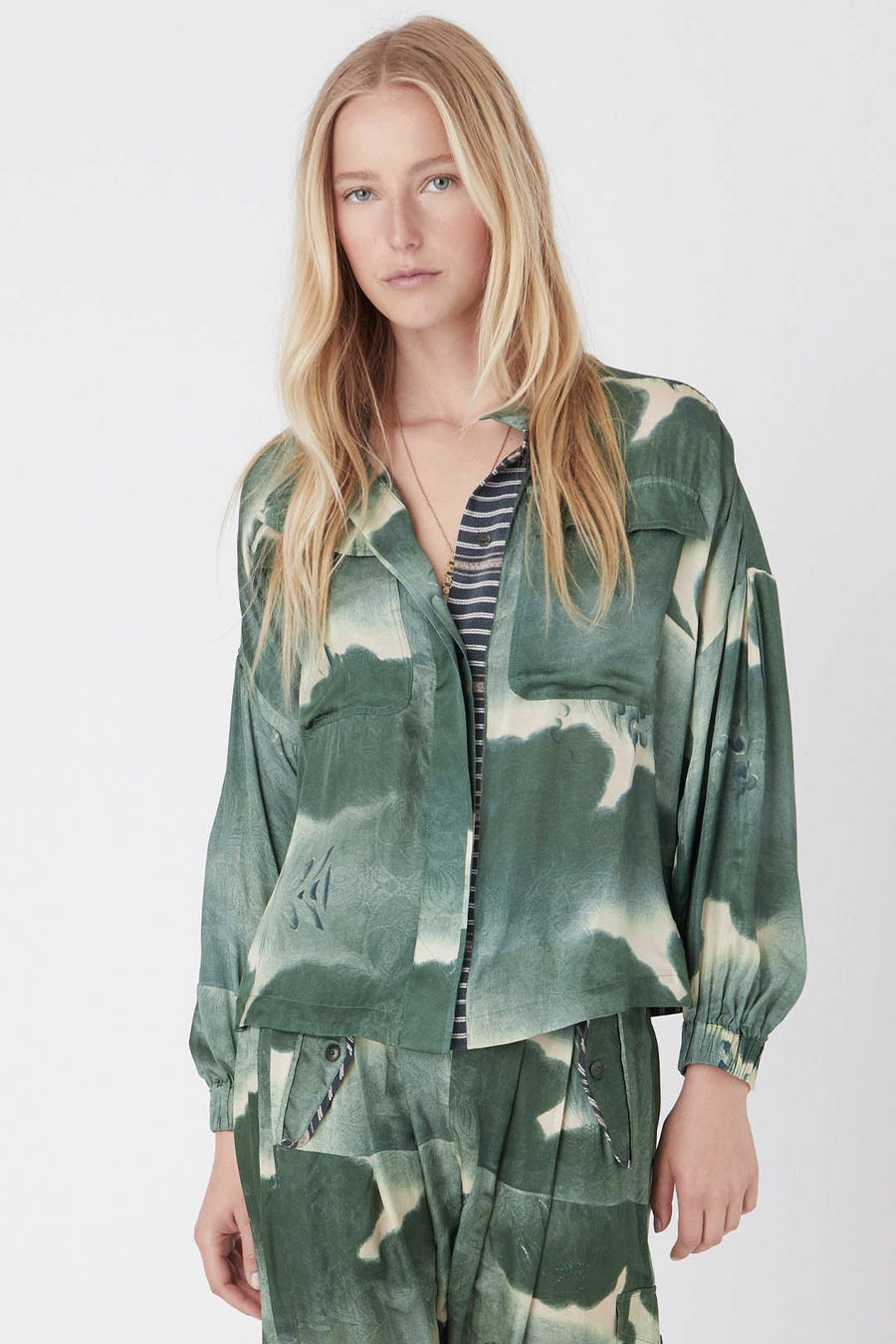 UBUD BUTTON DOWN SHIRT, ARMY - Burning Torch Online Boutique