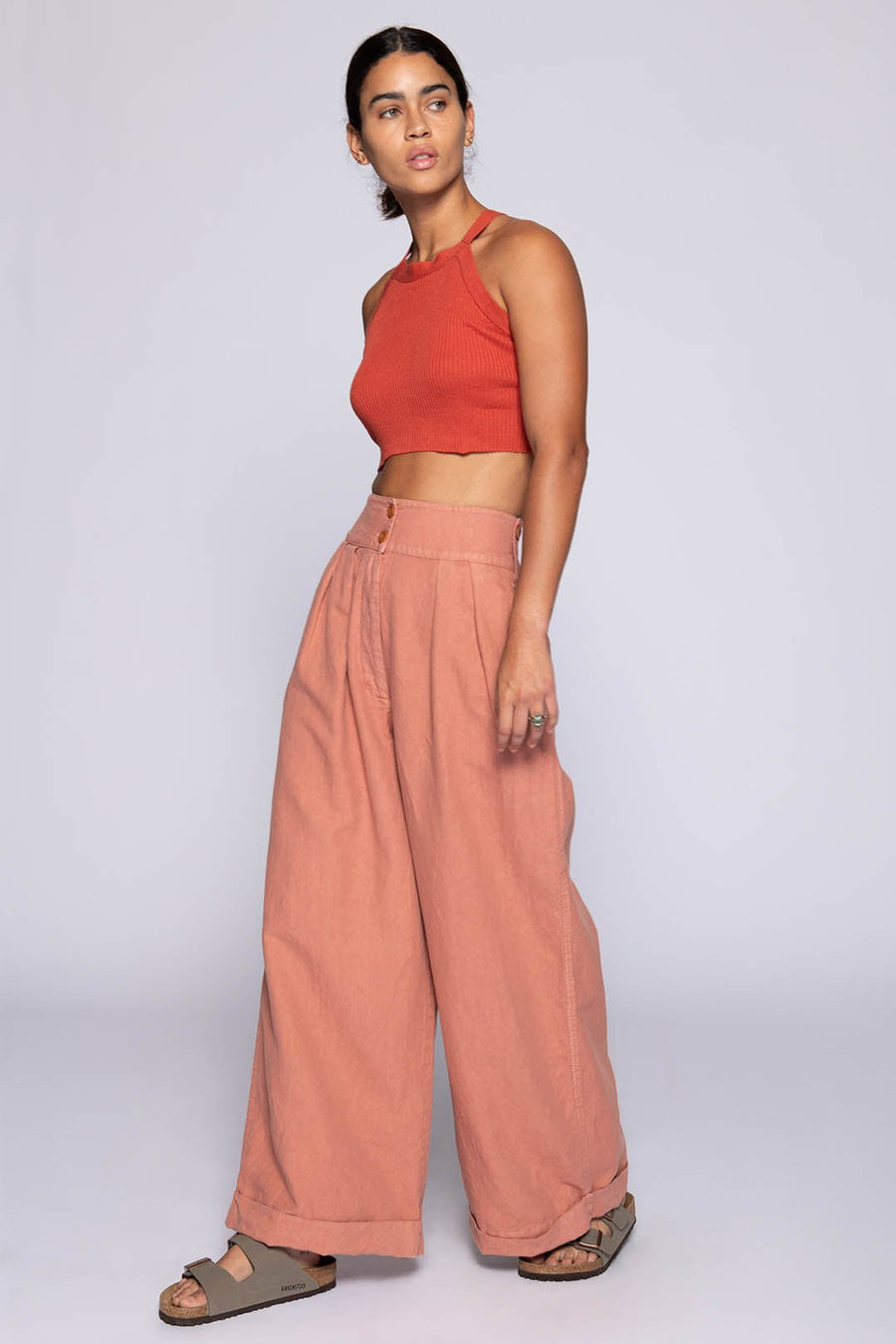UTILITY HIGH WAISTED WIDE LEG PANT, CLAY - Burning Torch Online Boutique