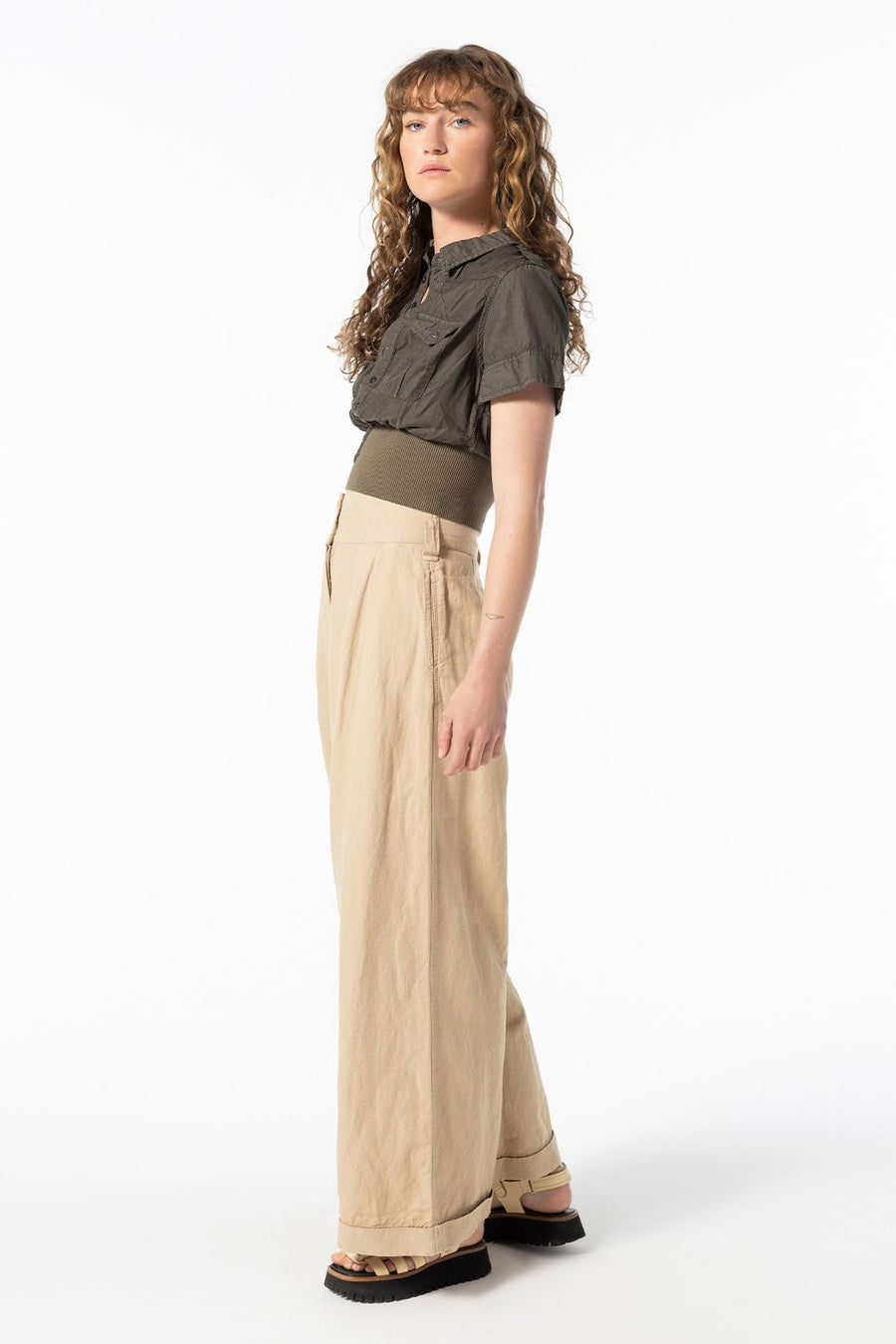 UTILITY HIGH WAISTED WIDE LEG PANT, KHAKI - Burning Torch Online Boutique