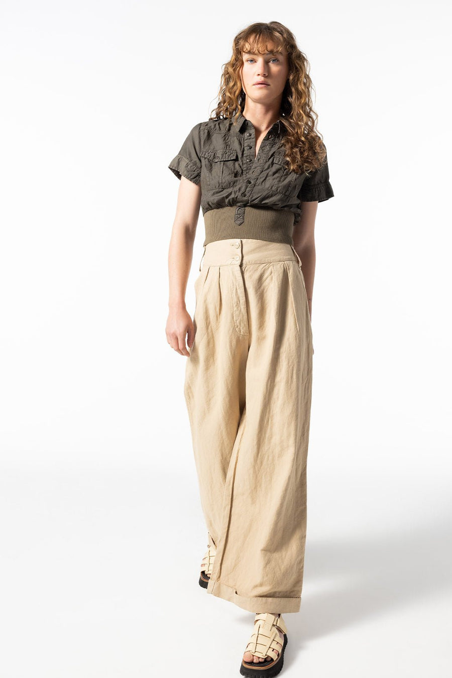 UTILITY HIGH WAISTED WIDE LEG PANT, KHAKI - Burning Torch Online Boutique