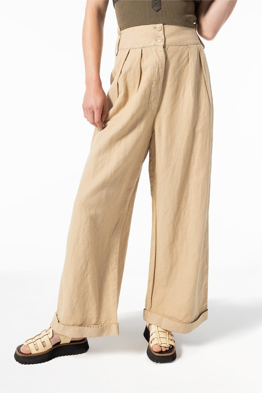 UTILITY HIGH WAISTED WIDE LEG PANT, KHAKI - Burning Torch Online Boutique
