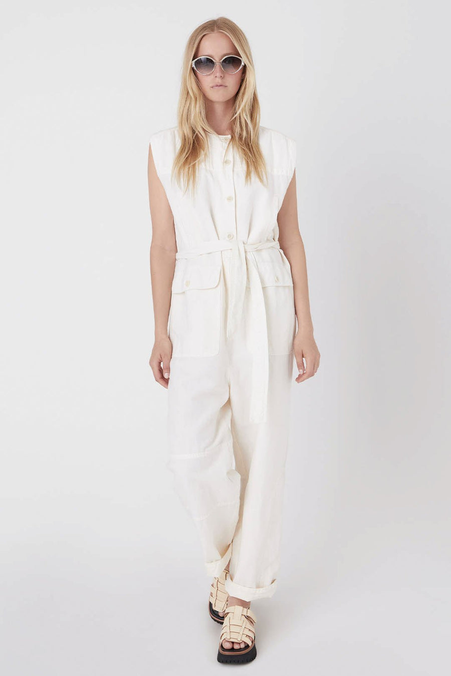 UTILITY SLEEVELESS JUMPSUIT, PAPYRUS - Burning Torch Online Boutique