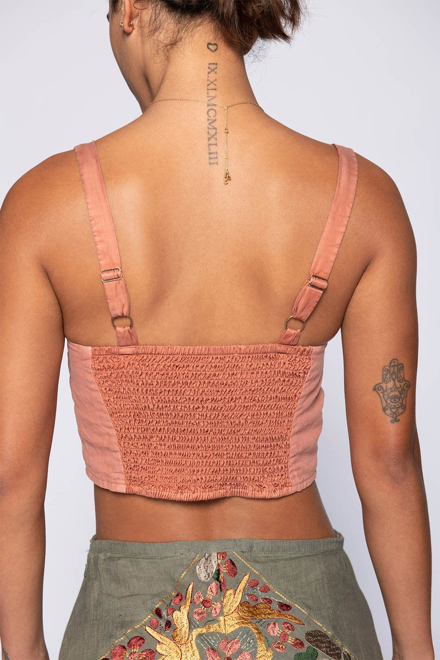 UTILITY SMOCKED BACK BRA TOP, CLAY - Burning Torch Online Boutique