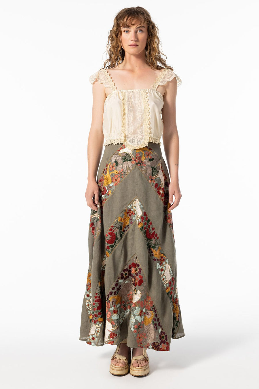 UXMAL EMBROIDERED MAXI SKIRT, ARMY – Burning Torch Online Boutique