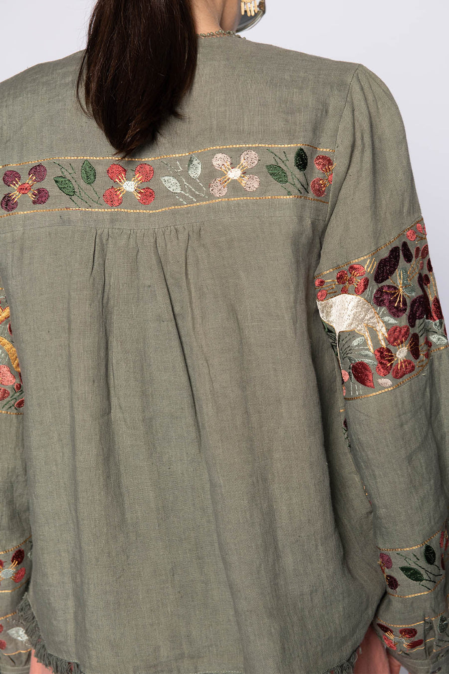 UXMAL LONG SLEEVE EMBROIDERED TOP, ARMY - Burning Torch Online Boutique