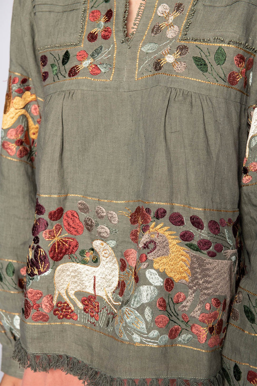 UXMAL LONG SLEEVE EMBROIDERED TOP, ARMY - Burning Torch Online Boutique