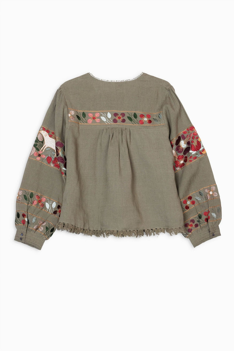 UXMAL LONG SLEEVE EMBROIDERED TOP, ARMY - Burning Torch Online Boutique