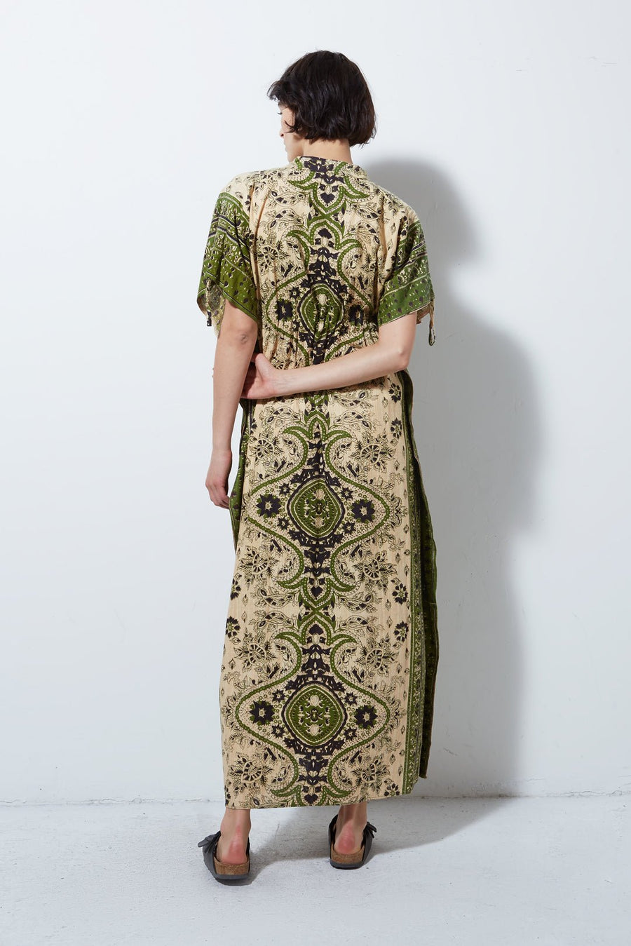 VINTAGE GREEN PAISLEY CAFTAN - Burning Torch Online Boutique