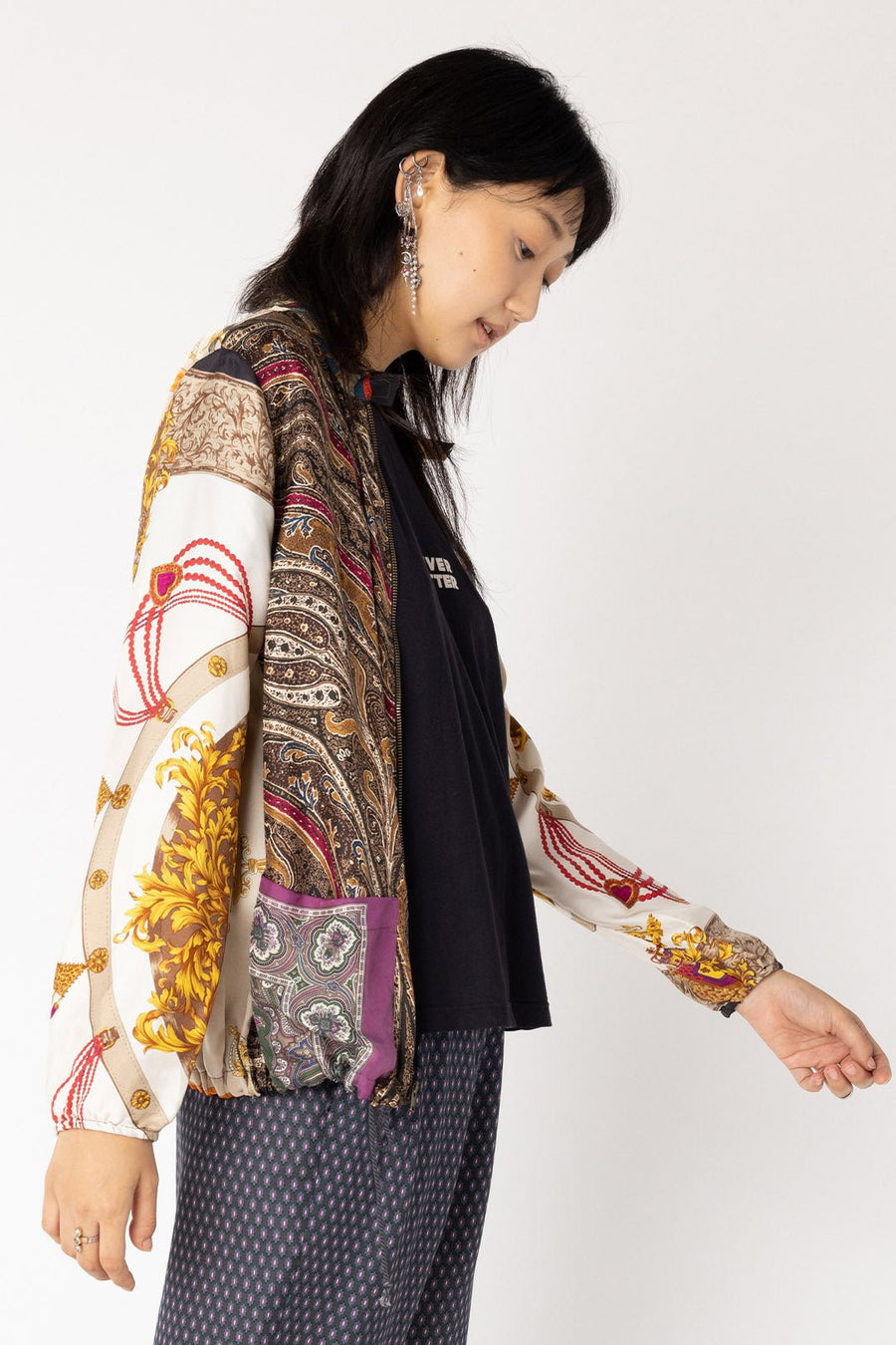 VIVIENNE UPCYCLED SCARVES BOMBER - Burning Torch Online Boutique