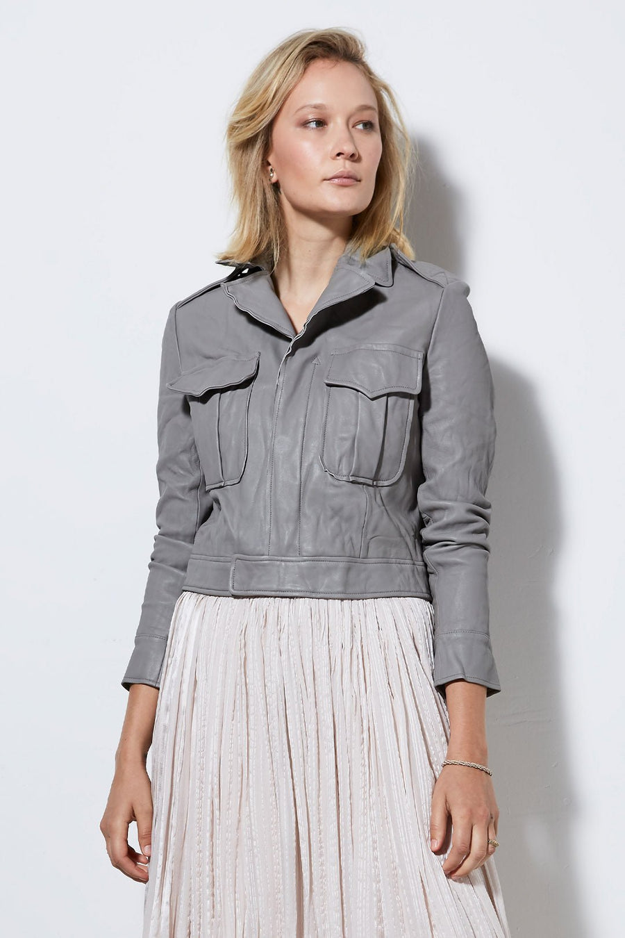 WASHED LEATHER DOUBLE POCKET, FOG - Burning Torch Online Boutique