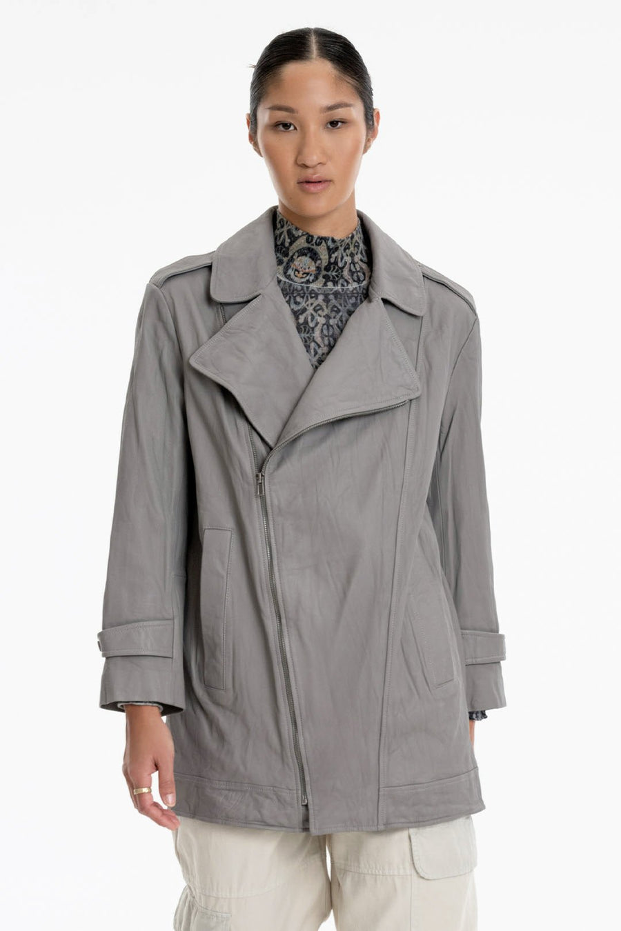 WASHED LEATHER MICRO TRENCH, DOVE - Burning Torch Online Boutique