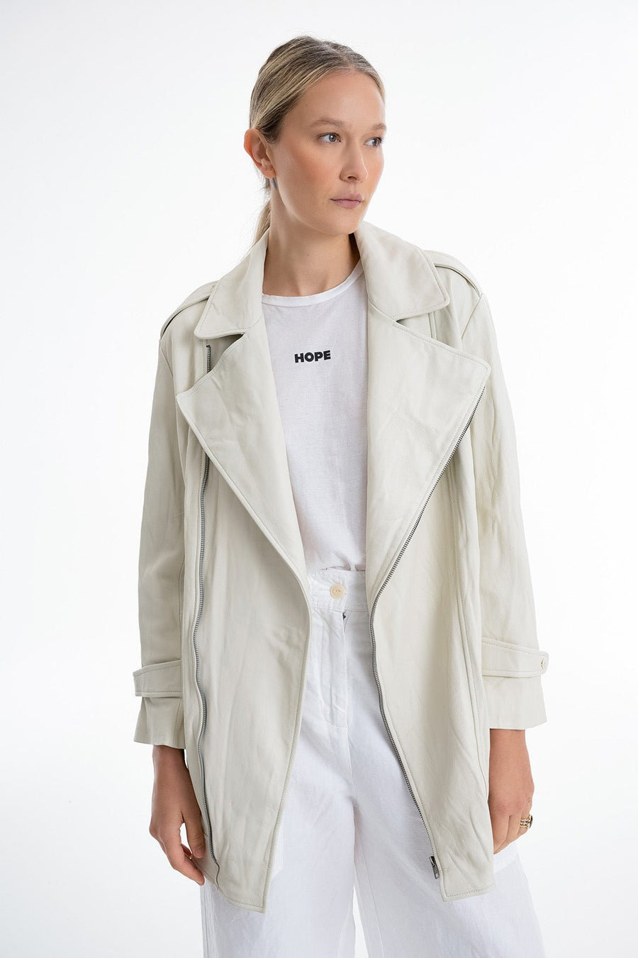 WASHED LEATHER MICRO TRENCH, PEARL - Burning Torch Online Boutique