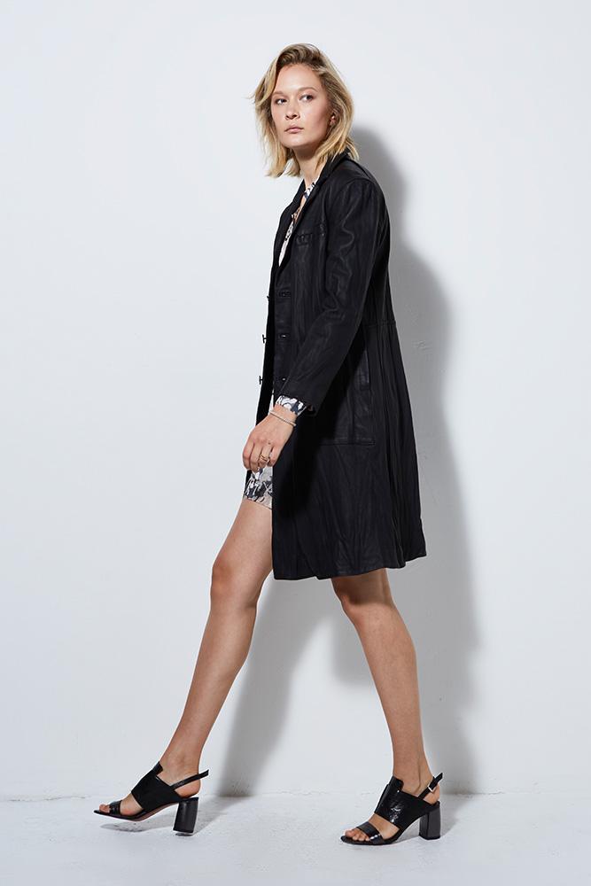 WASHED LEATHER TRENCH COAT, BLACK - SAMPLE 20949 - Burning Torch Online Boutique