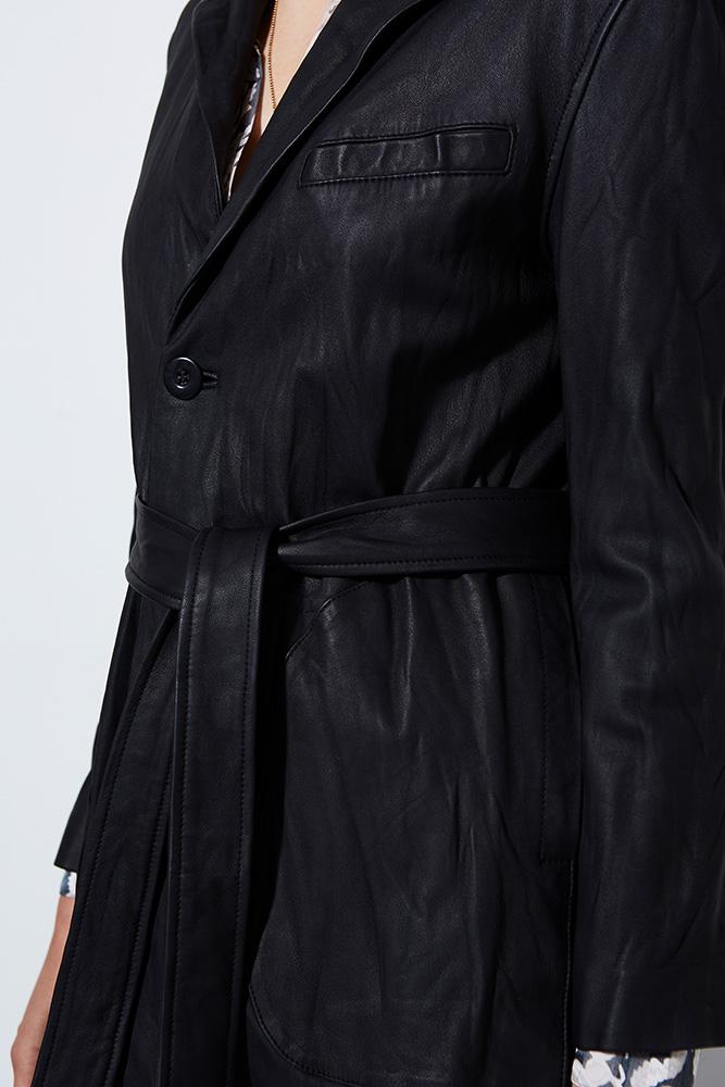 WASHED LEATHER TRENCH COAT, BLACK - SAMPLE 20949 - Burning Torch Online Boutique