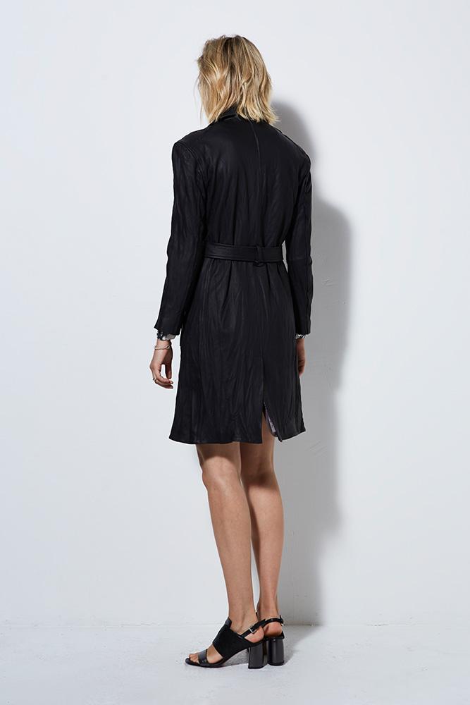 WASHED LEATHER TRENCH COAT, BLACK - SAMPLE 20949 - Burning Torch Online Boutique