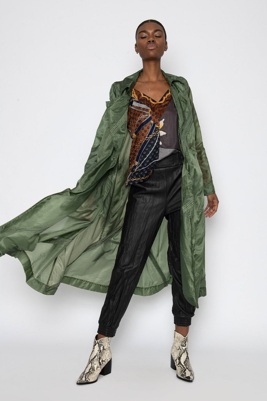 WONDERLAND UPCYCLED PARACHUTE TRENCH, GREEN - SAMPLE - Burning Torch Online Boutique